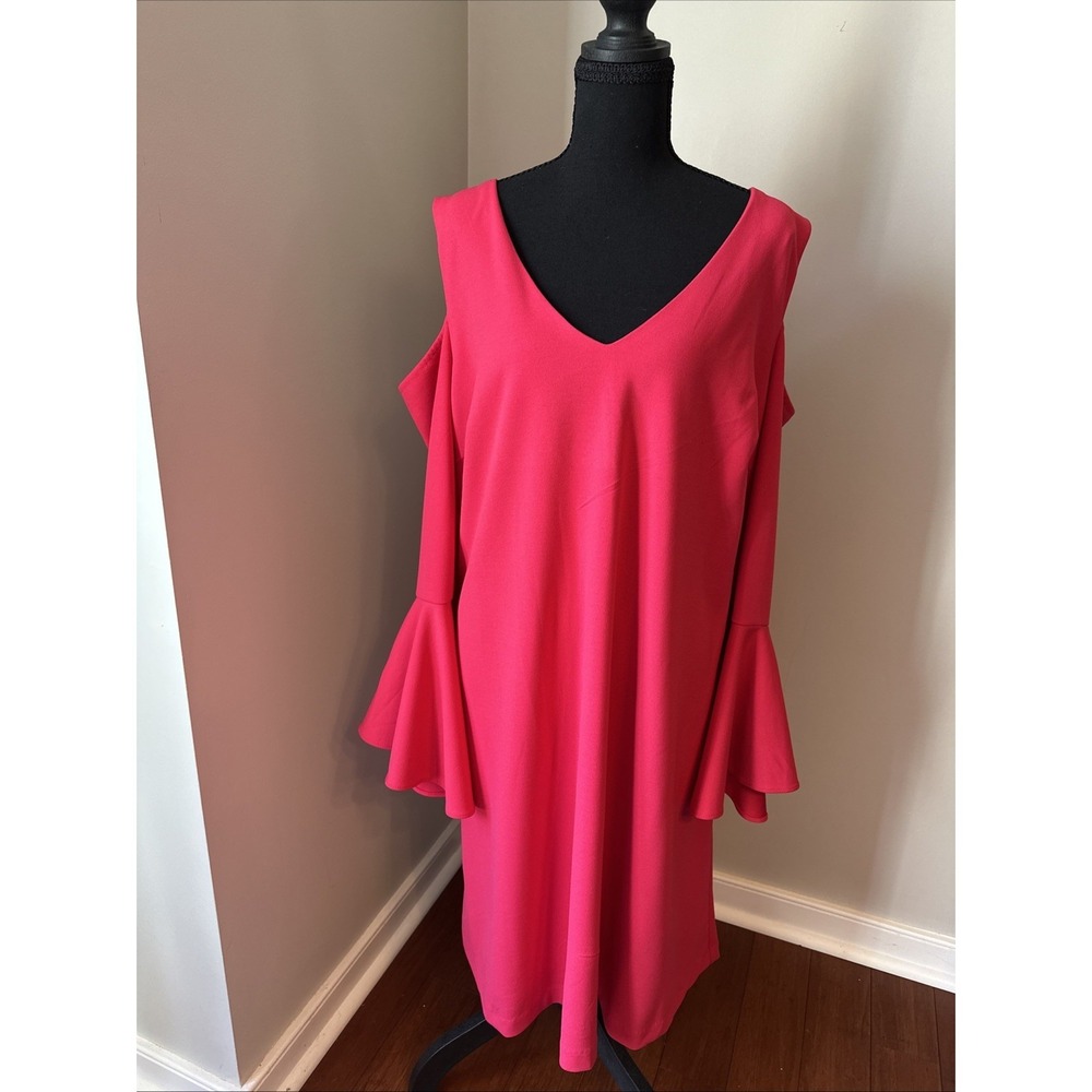 Lane Bryant Shift Dress Womens 16 Pink Cold Shoulder Bell Sleeve m091419‎ NWT
